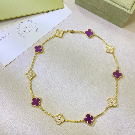 [⭐Novea Jewelry]CLOVER 10 MOTIFS  PURPLE VIOLET DIAMOND NECKLACE