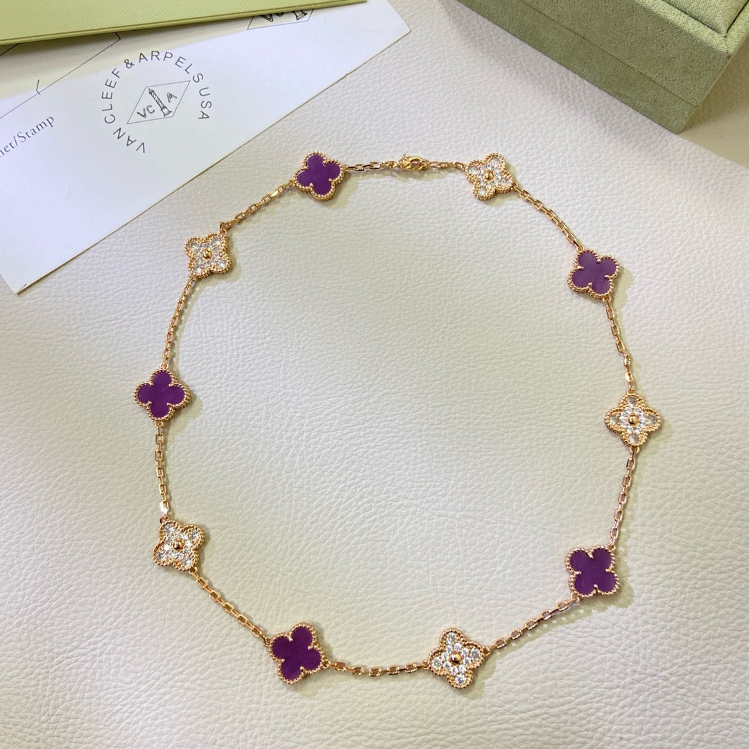 [⭐Novea Jewelry]CLOVER 10 MOTIFS  PURPLE VIOLET DIAMOND NECKLACE