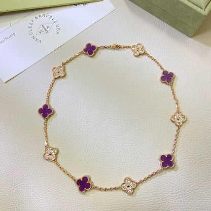 [⭐Novea Jewelry]CLOVER 10 MOTIFS  PURPLE VIOLET DIAMOND NECKLACE