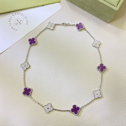 [⭐Novea Jewelry]CLOVER 10 MOTIFS  PURPLE VIOLET DIAMOND NECKLACE
