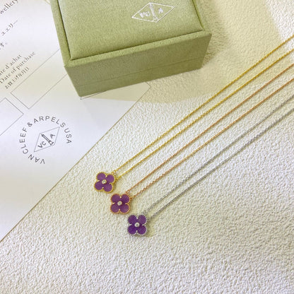 [⭐Novea Jewelry]CLOVER 15MM DIAMOND  PURPLE VIOLET NECKLACE