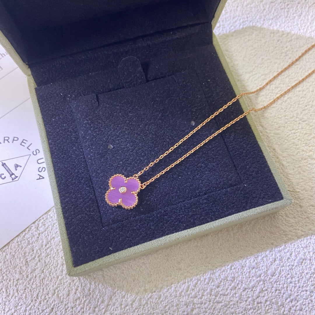 [⭐Novea Jewelry]CLOVER 15MM DIAMOND  PURPLE VIOLET NECKLACE