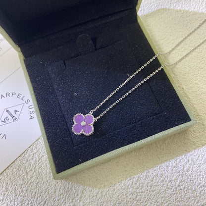 [⭐Novea Jewelry]CLOVER 15MM DIAMOND  PURPLE VIOLET NECKLACE