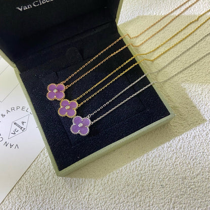 [⭐Novea Jewelry]CLOVER 15MM DIAMOND  PURPLE VIOLET NECKLACE