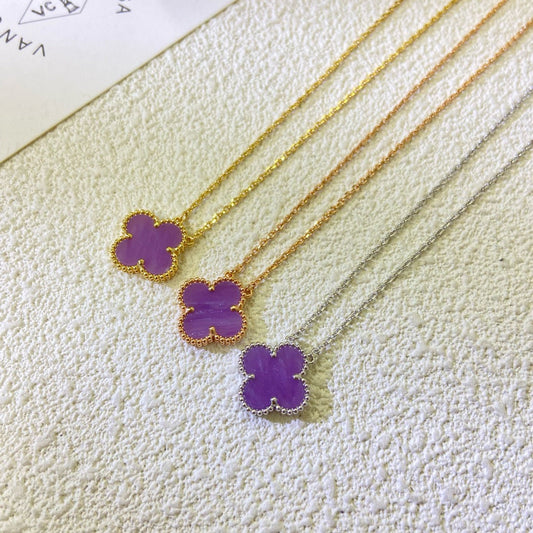 [⭐Novea Jewelry]CLOVER 15MM  PURPLE VIOLET NECKLACE