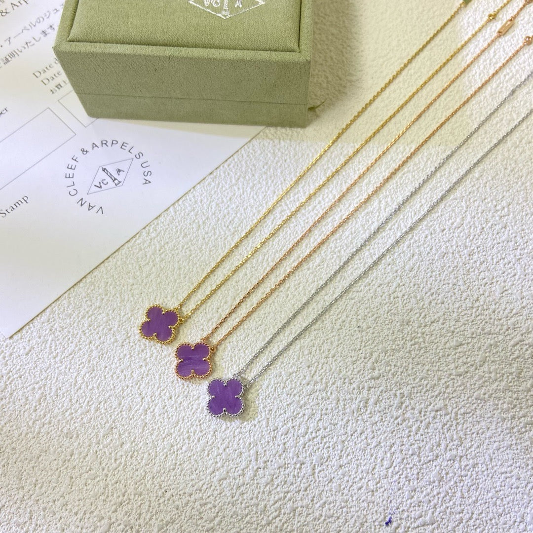 [⭐Novea Jewelry]CLOVER 15MM  PURPLE VIOLET NECKLACE