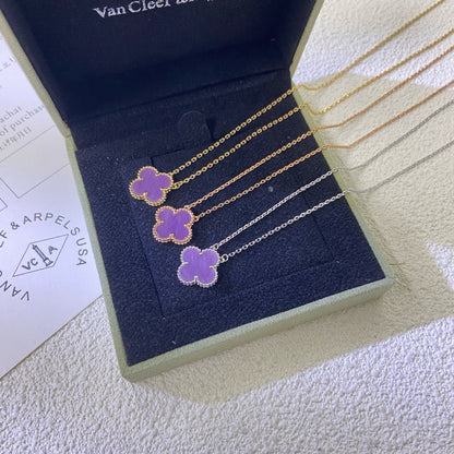 [⭐Novea Jewelry]CLOVER 15MM  PURPLE VIOLET NECKLACE