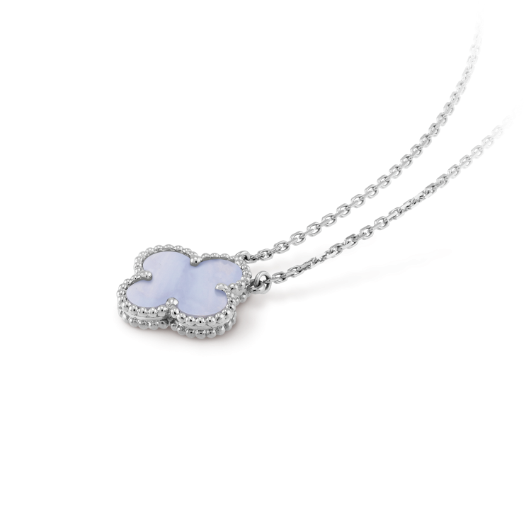 [⭐Novea]CLOVER 15MM BLUE CHALCEDONY NECKLACE SILVER