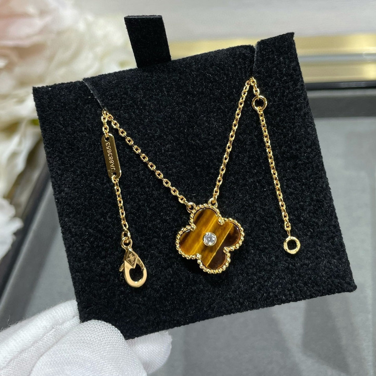 [⭐Novea]CLOVER 15MM DIAMOND AND YELLOW TIGER'S EYE AGATE necklace