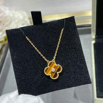 [⭐Novea]CLOVER 15MM DIAMOND AND YELLOW TIGER'S EYE AGATE necklace