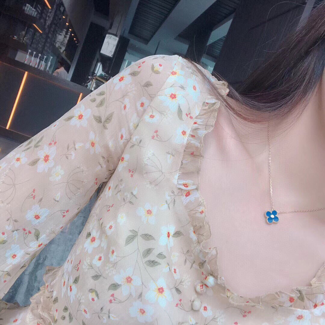 [⭐Novea]CLOVER 15MM DIAMOND AND BLUE AGATE NECKLACE