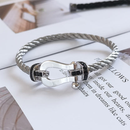 [⭐Novea]FORCE LARGE HORSESHOE BLACK DIAMOND BRACELET SILVER
