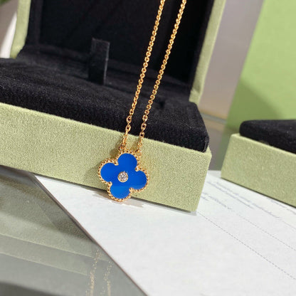 [⭐Novea]CLOVER 15MM DIAMOND AND BLUE AGATE NECKLACE