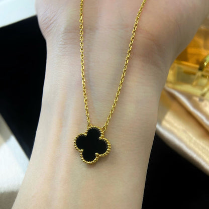 [⭐Novea]CLOVER 15MM BLACK ONYX SINGLE FLOWER NECKLACE