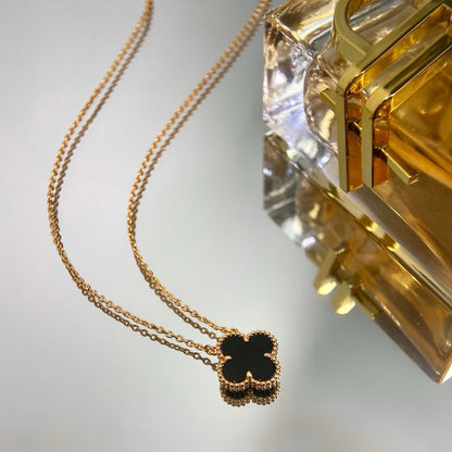 [⭐Novea]CLOVER 15MM BLACK ONYX SINGLE FLOWER NECKLACE