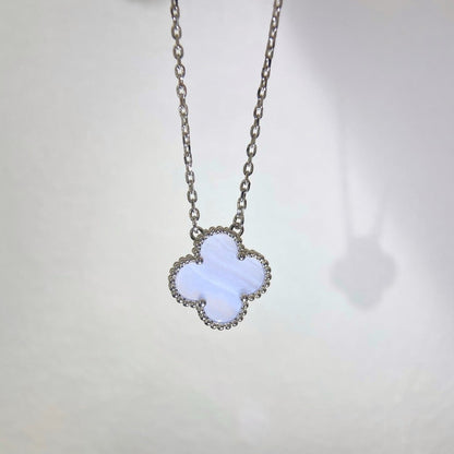 [⭐Novea]CLOVER 15MM BLUE CHALCEDONY NECKLACE SILVER