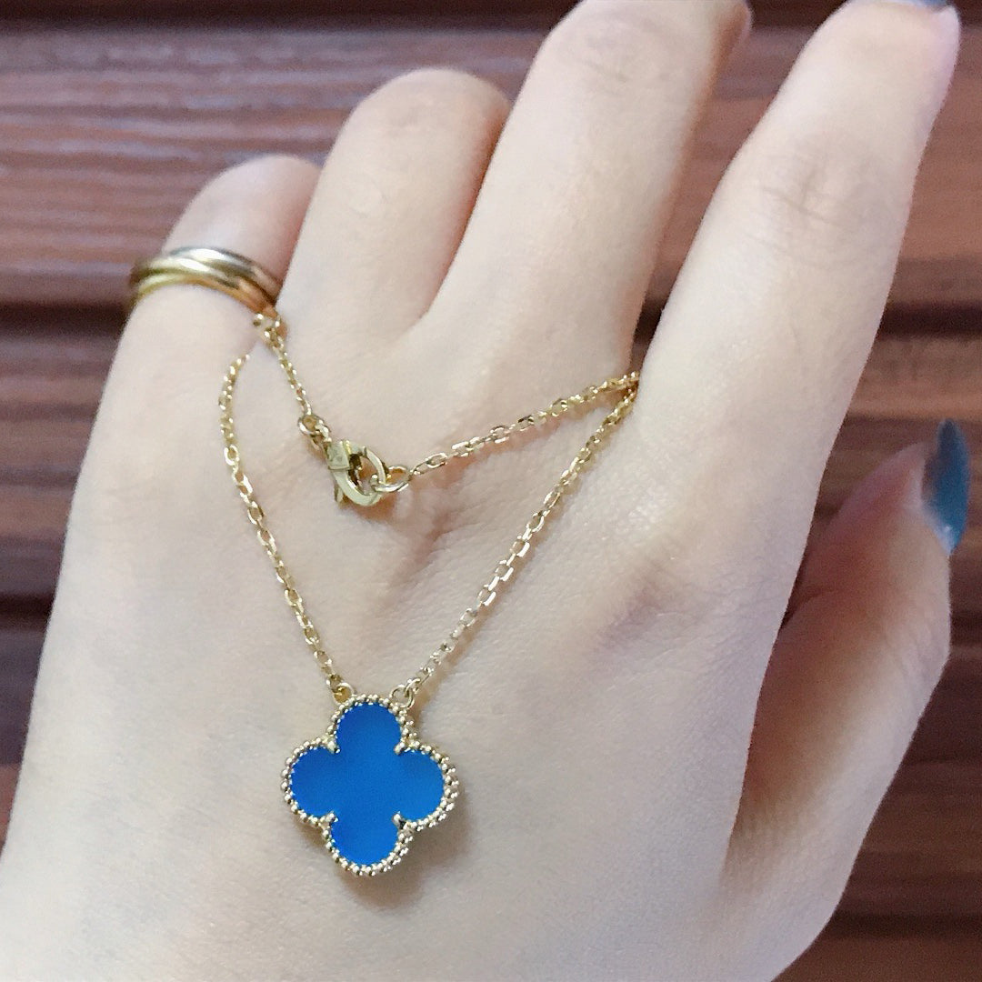 [⭐Novea]CLOVER 15MM BLUE AGATE NECKLACE