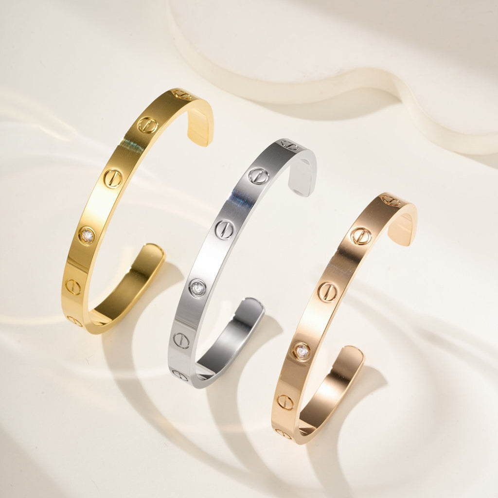 [⭐Novea]LOVE BRACELET 6.1MM 1 DIAMOND OPEN CUFF