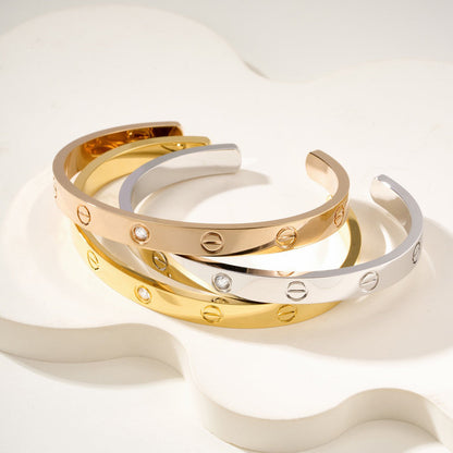 [⭐Novea]LOVE BRACELET 6.1MM 1 DIAMOND OPEN CUFF