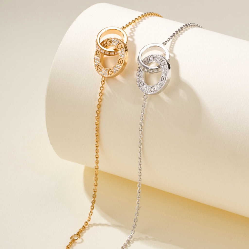 [⭐Novea]LOVE DOUBLE RING FULL DIAMOND BRACELET
