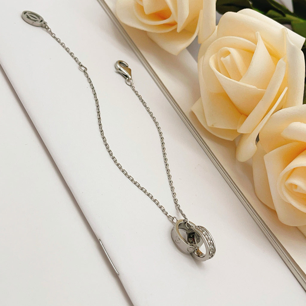 [⭐Novea]LOVE DOUBLE RING HALF DIAMOND BRACELET