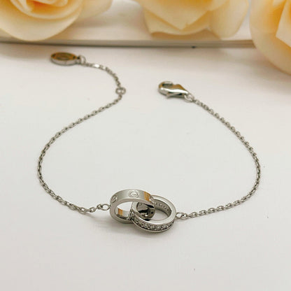 [⭐Novea]LOVE DOUBLE RING HALF DIAMOND BRACELET