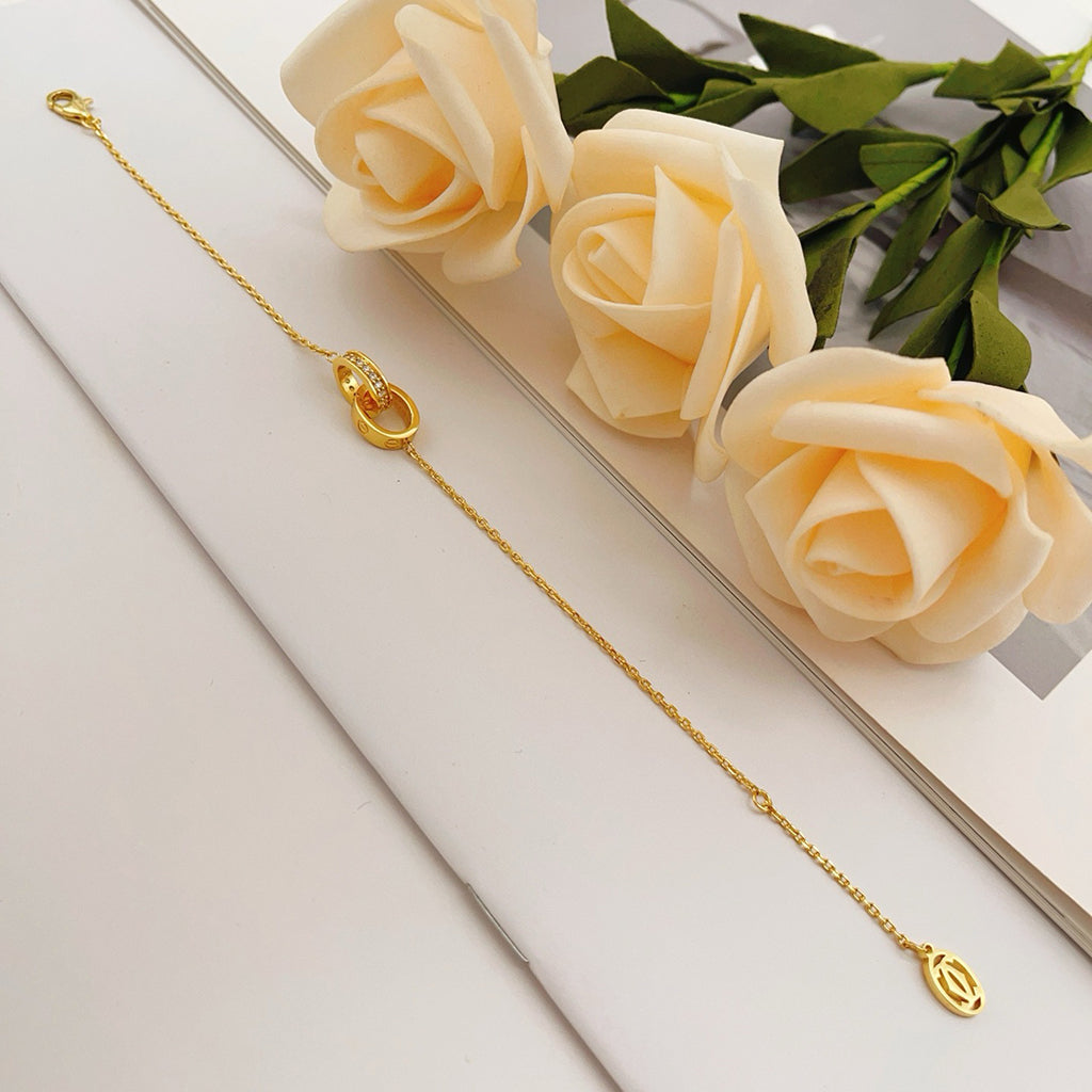 [⭐Novea]LOVE DOUBLE RING HALF DIAMOND BRACELET