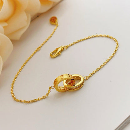 [⭐Novea]LOVE DOUBLE RING HALF DIAMOND BRACELET