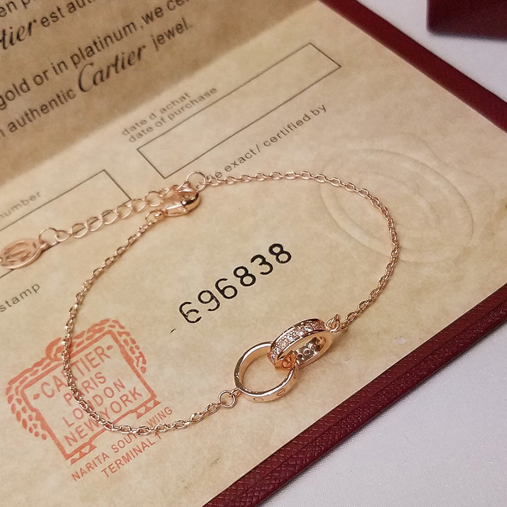 [⭐Novea]LOVE DOUBLE RING HALF DIAMOND BRACELET