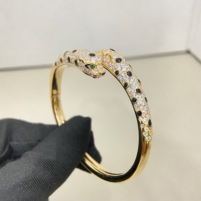 [⭐Novea]PANTHERE DOUBLE HEADED HALF DIAMOND OPEN BRACELET
