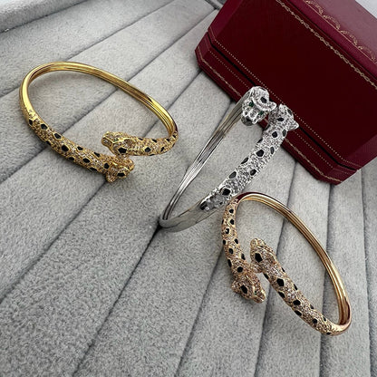[⭐Novea]PANTHERE DOUBLE HEADED HALF DIAMOND OPEN BRACELET