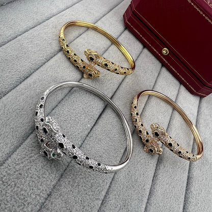 [⭐Novea]PANTHERE DOUBLE HEADED HALF DIAMOND OPEN BRACELET