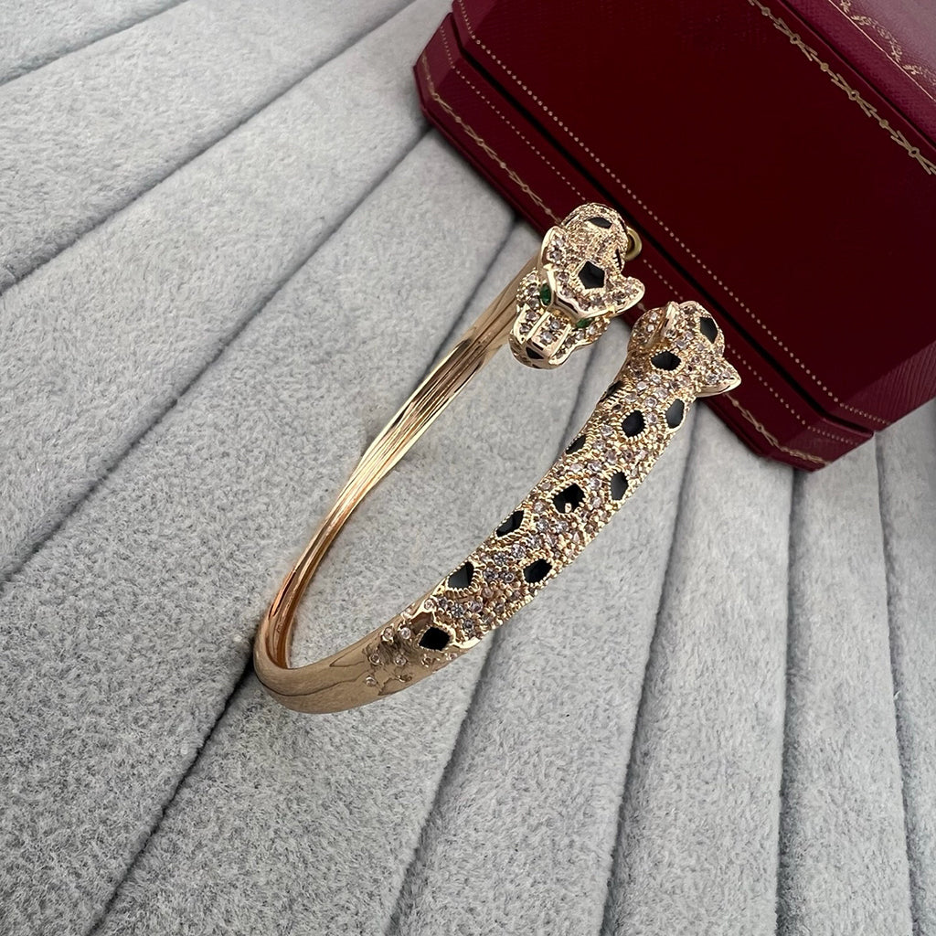 [⭐Novea]PANTHERE DOUBLE HEADED HALF DIAMOND OPEN BRACELET