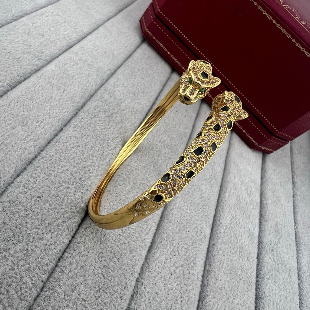 [⭐Novea]PANTHERE DOUBLE HEADED HALF DIAMOND OPEN BRACELET