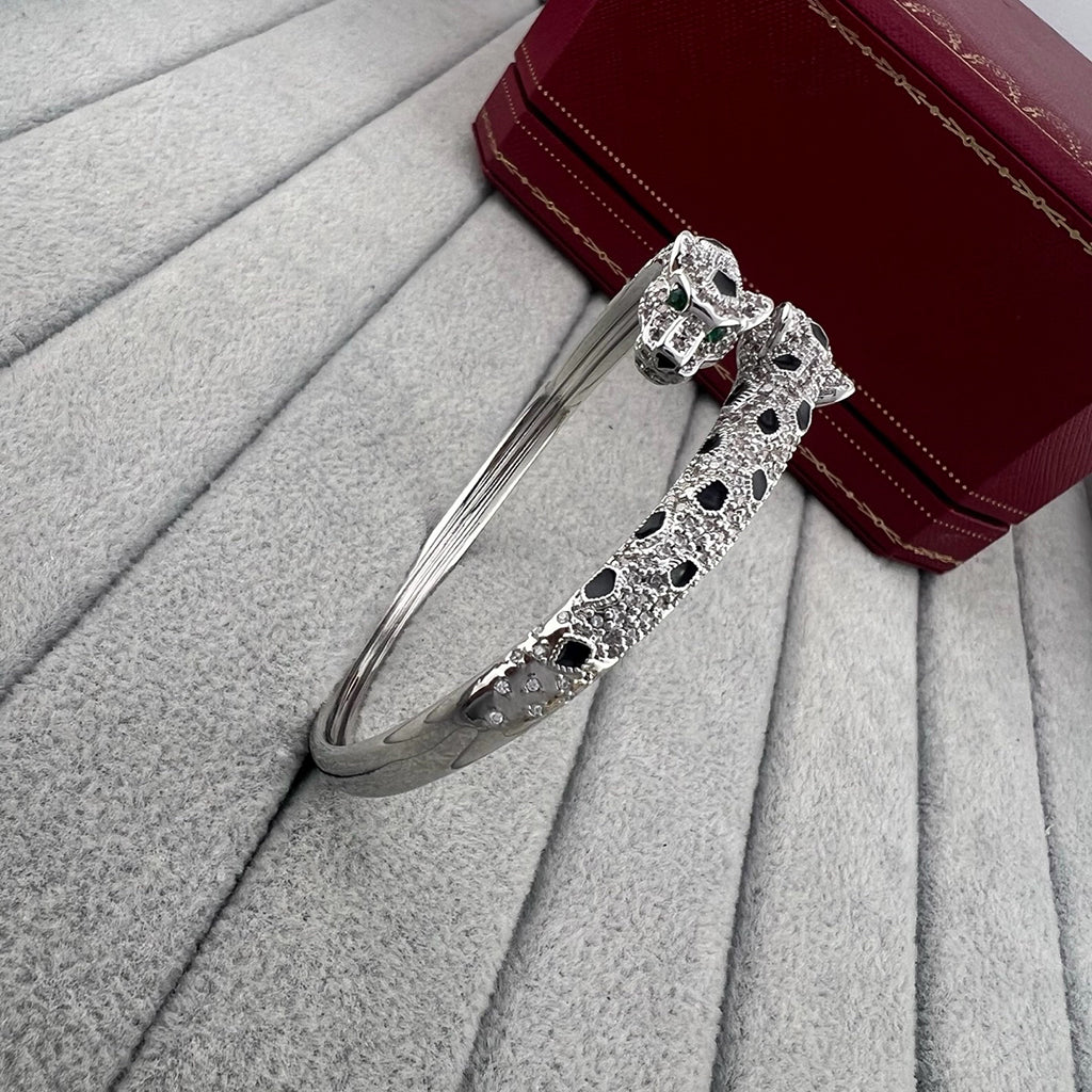 [⭐Novea]PANTHERE DOUBLE HEADED HALF DIAMOND OPEN BRACELET