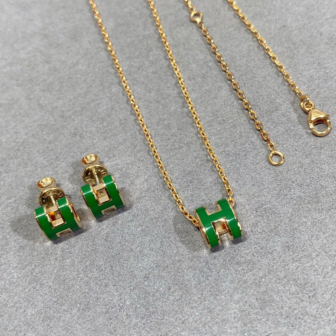 [⭐Novea]POP H GREEN NECKLACE SILVER AND GOLD