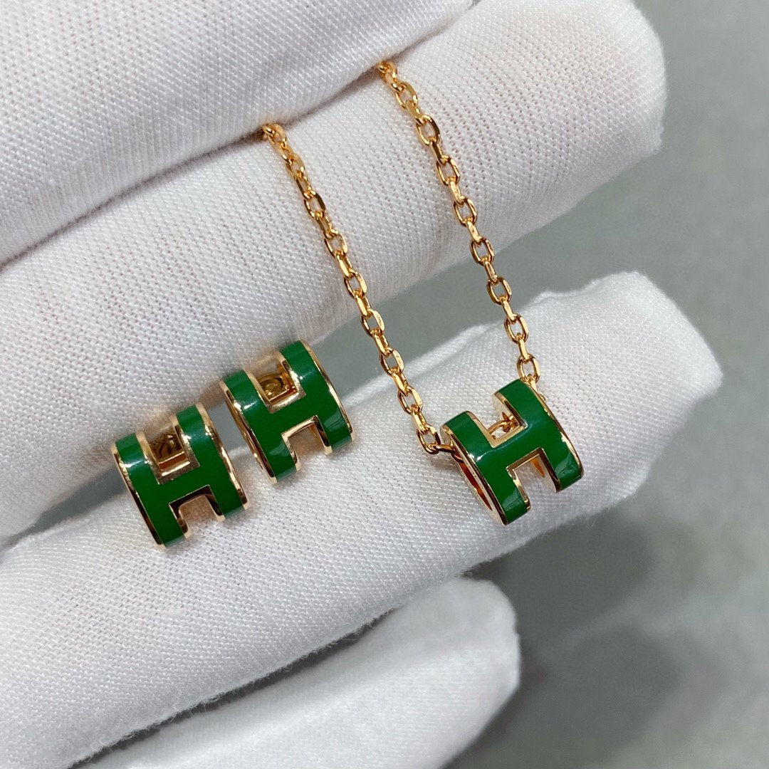 [⭐Novea]POP H GREEN NECKLACE SILVER AND GOLD