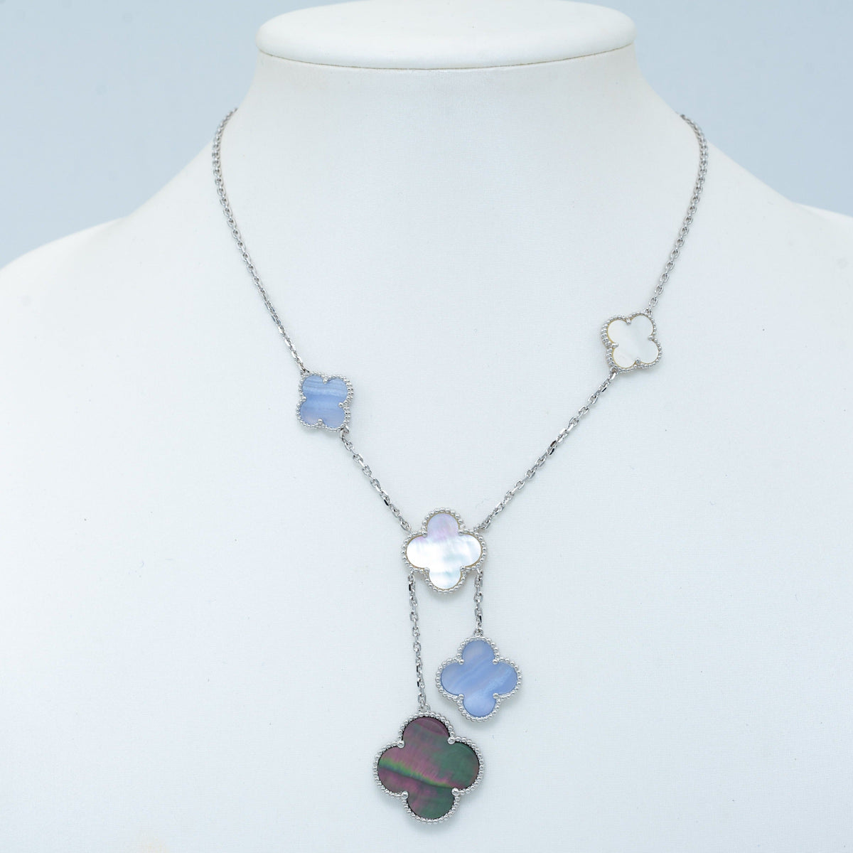 [⭐Novea]CLOVER MOP CHALCEDONY NECKLACE SILVER 6 MOTIF