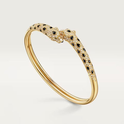 [⭐Novea]PANTHERE DOUBLE HEADED HALF DIAMOND OPEN BRACELET