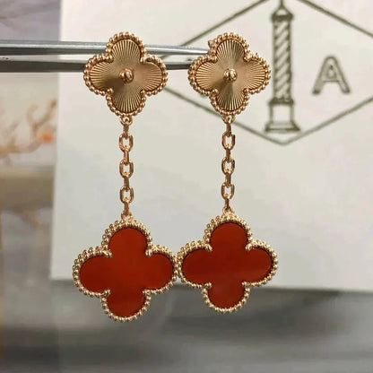 [⭐Novea]CLOVER 2 MOTIF  LASER CARNELIAN EARRINGS