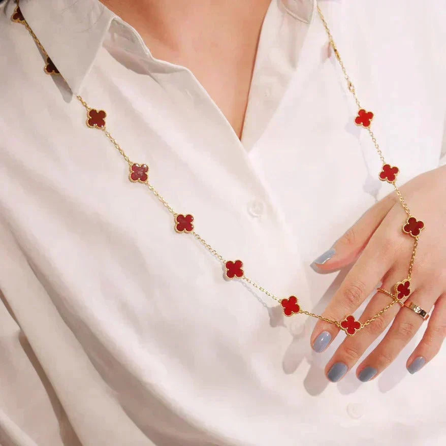 [⭐Novea]CLOVER 20 MOTIFS CARNELIAN NECKLACE