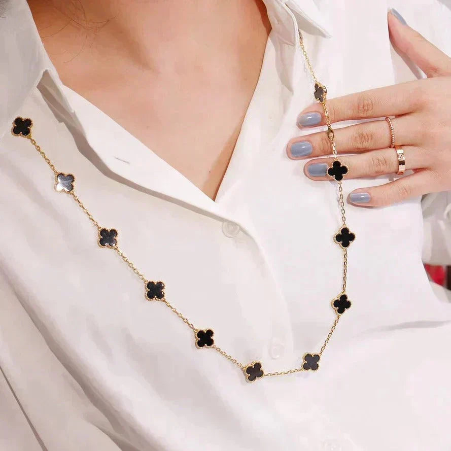 [⭐Novea]CLOVER 20 MOTIFS ONYX NECKLACE