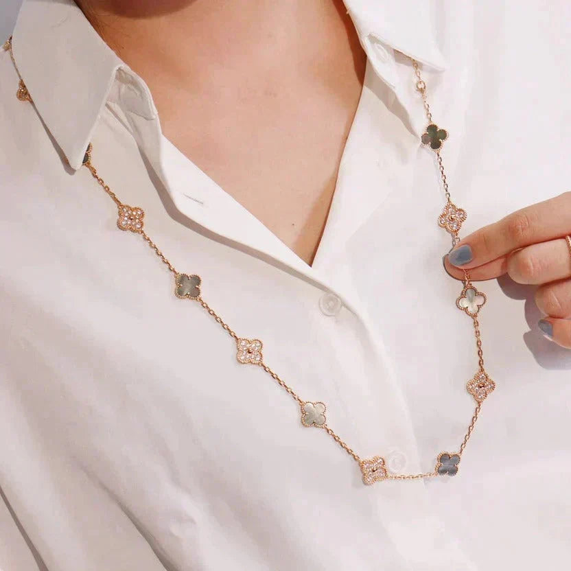 [⭐Novea]CLOVER 20 MOTIFS DARK MOP DIAMOND  NECKLACE
