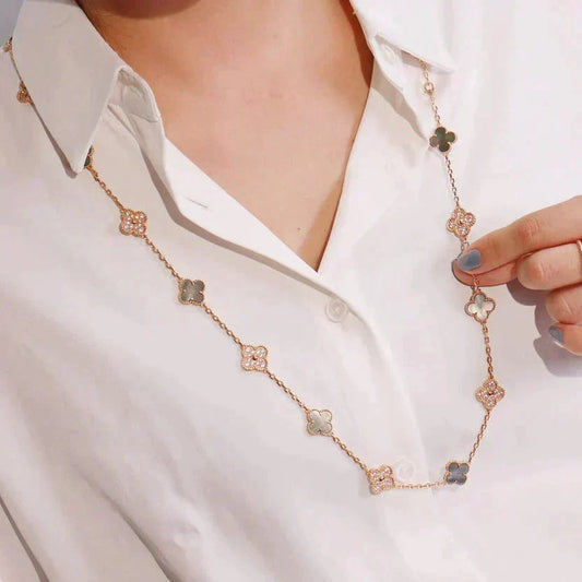 [⭐Novea]CLOVER 20 MOTIFS DARK MOP DIAMOND  NECKLACE