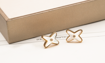 [⭐Novea]JEUX DE WHITE MOP PINK GOLD DIAMOND EARRINGS