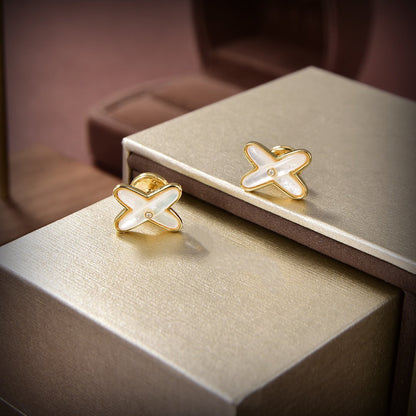 [⭐Novea]JEUX DE WHITE MOP GOLD DIAMOND EARRINGS