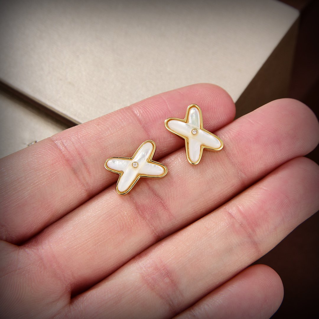 [⭐Novea]JEUX DE WHITE MOP GOLD DIAMOND EARRINGS