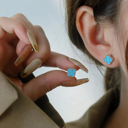 [⭐Novea]CLOVER MINI 9.5MM ONYX STUD EARRINGS SILVER