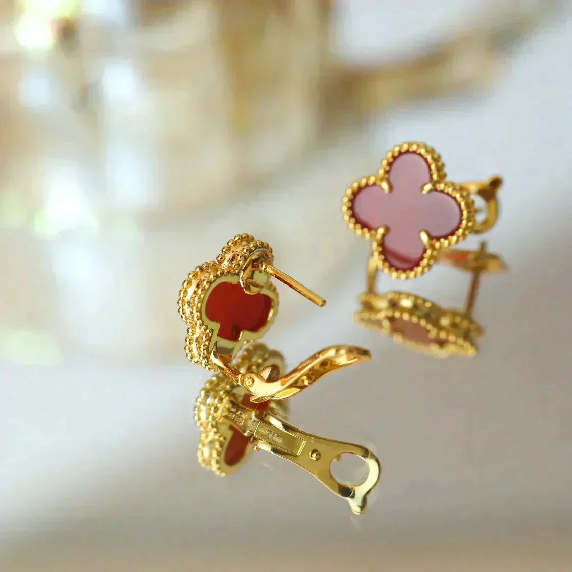 [⭐Novea]CLOVER MEDIUM 1 MOTIFS CARNELIAN  EARRINGS