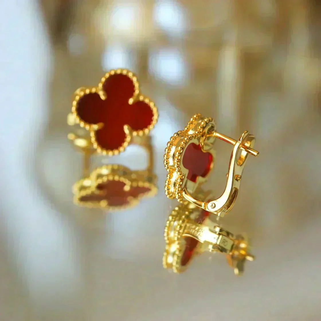 [⭐Novea]CLOVER MEDIUM 1 MOTIFS CARNELIAN  EARRINGS
